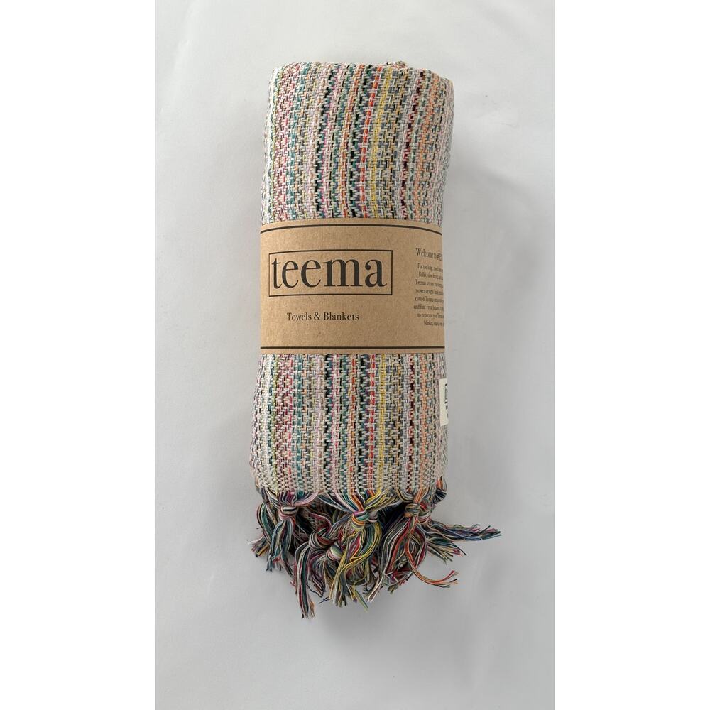 Teema Tan Labyrinth Turkish Cotton Towel Bath Sheet Blanket 70"x38" New Fringe